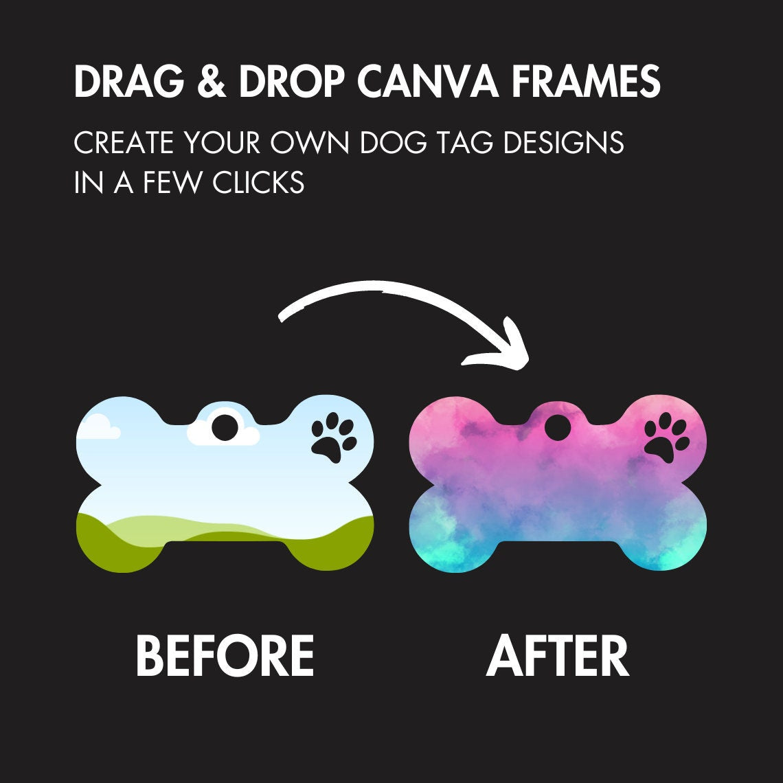 Design Your Own Dog Tag on Canva, Dog Tag Template, Drag and Drop Canva Frames, Dog Tag Mockup, Editable Canva Dog Templates, Print Template