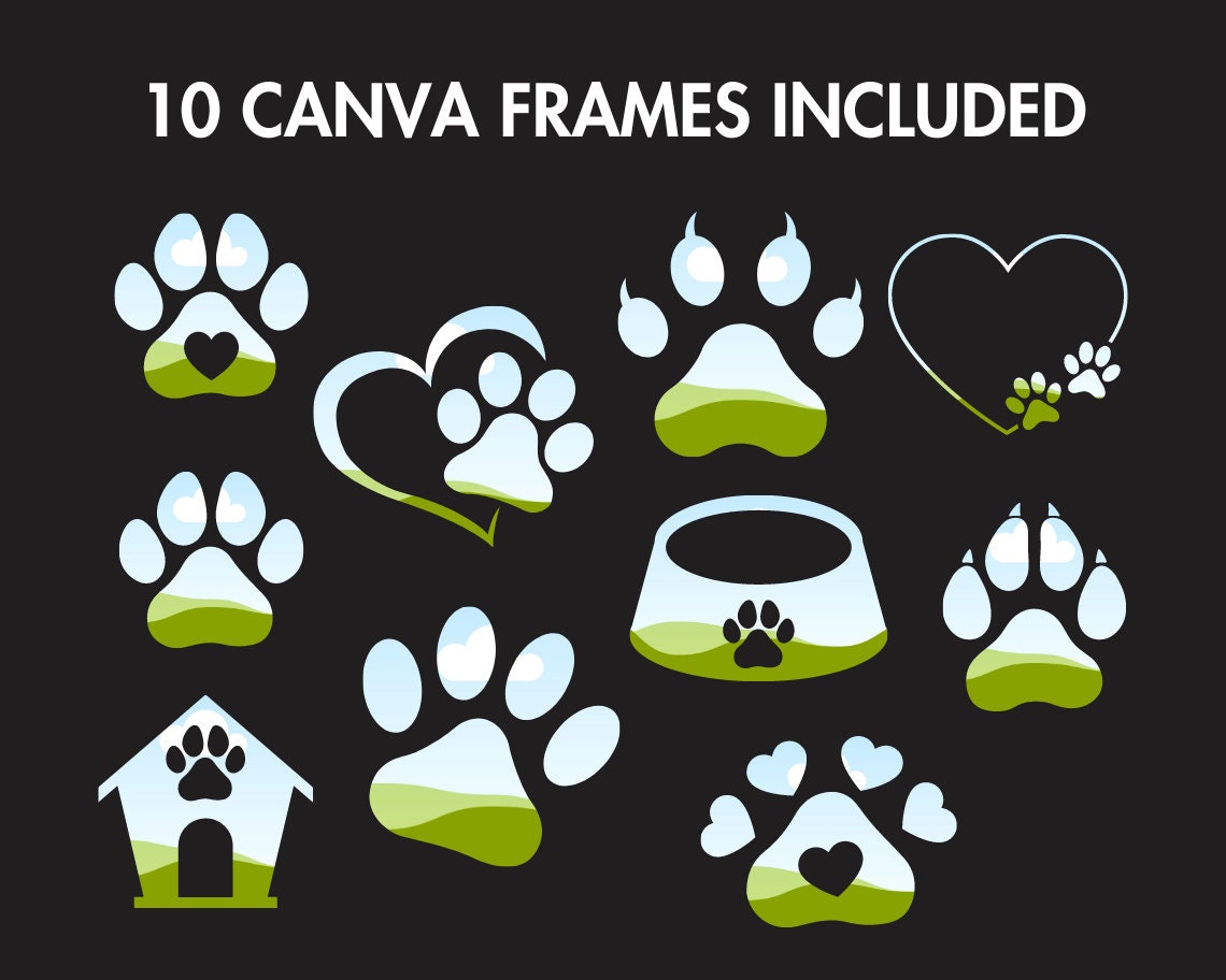 Design Your Own Paw Print Canva Frames, Paw Canva Template, Drag and Drop Canva Frames, Paw Mockup, Editable Canva Paw, Sublimation Design