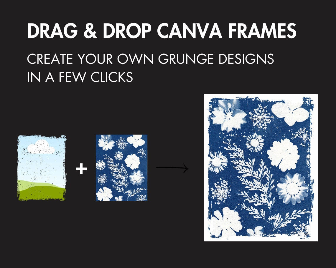 Design Your Own Grunge Page, Grunge Pages Templates, Drag and Drop Canva Frames Bundle, Editable Canva Grunge Pages, Commercial Use Frames