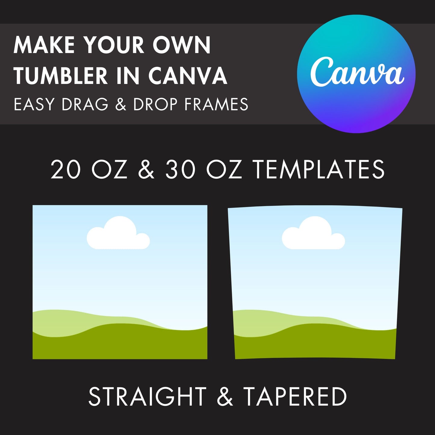 Skinny Tumbler Canva Frames, 20 & 30 OZ Skinny Tumbler Canva Template, Full Tumbler Wrap, Editable Drag Drop Templates, Canva Tumbler Mockup