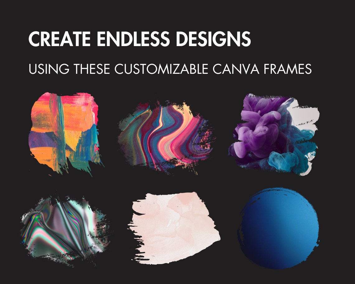Fill Your Own Paint Splash Canva Frames, Paint Splatter Canva Frames, Drag and Drop Canva Frames Bundle, Editable Abstract Pattern Templates