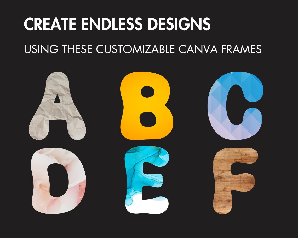 Design Your Own Letters on Canva, Doodle Letters Canva Frames, Cartoon Font Canva Template, Sublimation Design, Easy Drag and Drop Alphabet