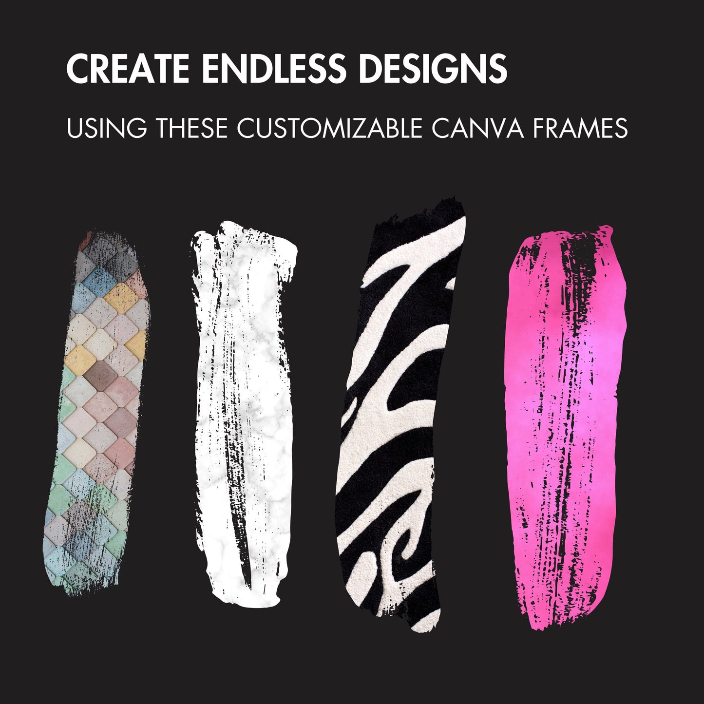 Brush Stoke Canva Frames Bundle, Paint Brush Canva Templates, Drag & Drop, Editable Canva Ink Brush, Sticker Washi Tape, Commercial Use