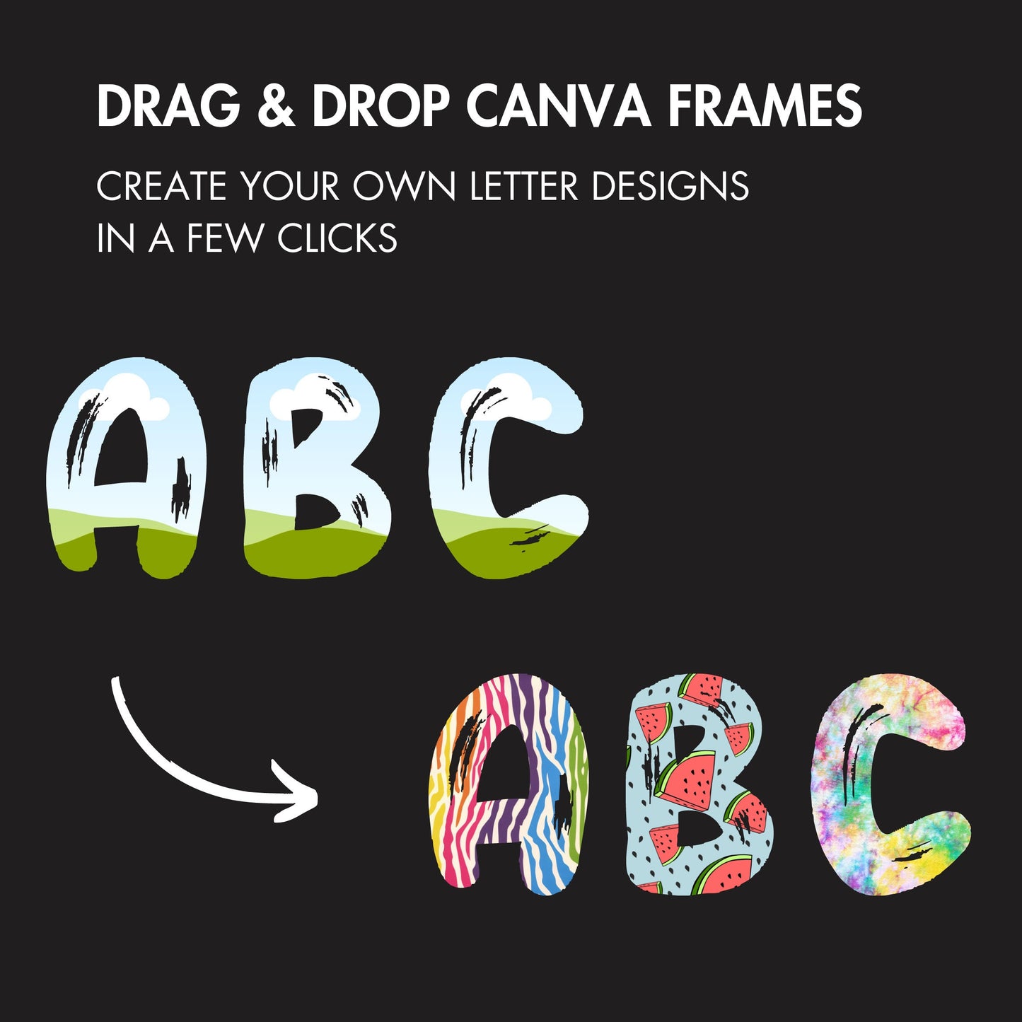 Fill Your Own Doodle Letters on Canva, Horror Alphabet, Canva Frames Bundle, Drag and Drop, Editable Canva Template, Halloween Letters PNG