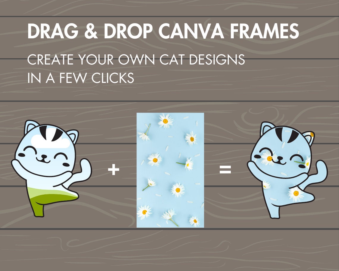 Design Your Own Cat Canva Frames, Cute Cats Canva Template, Funny Kawaii Cats Canva Stickers, Drag and Drop Anime Cats, Cat Lover Design