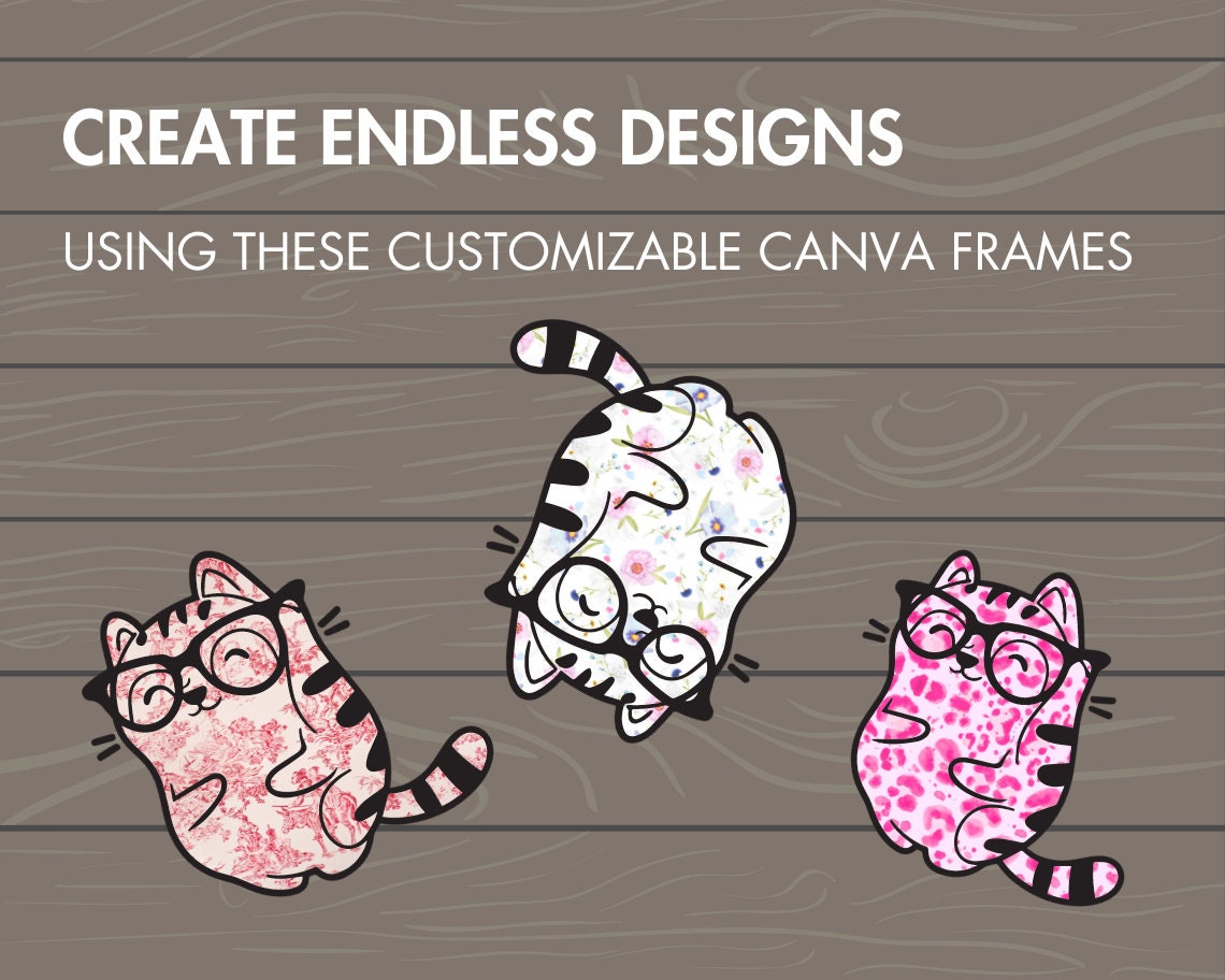 Design Your Own Cat Canva Frames, Cute Cats Canva Template, Funny Kawaii Cats Canva Stickers, Drag and Drop Anime Cats, Cat Lover Design