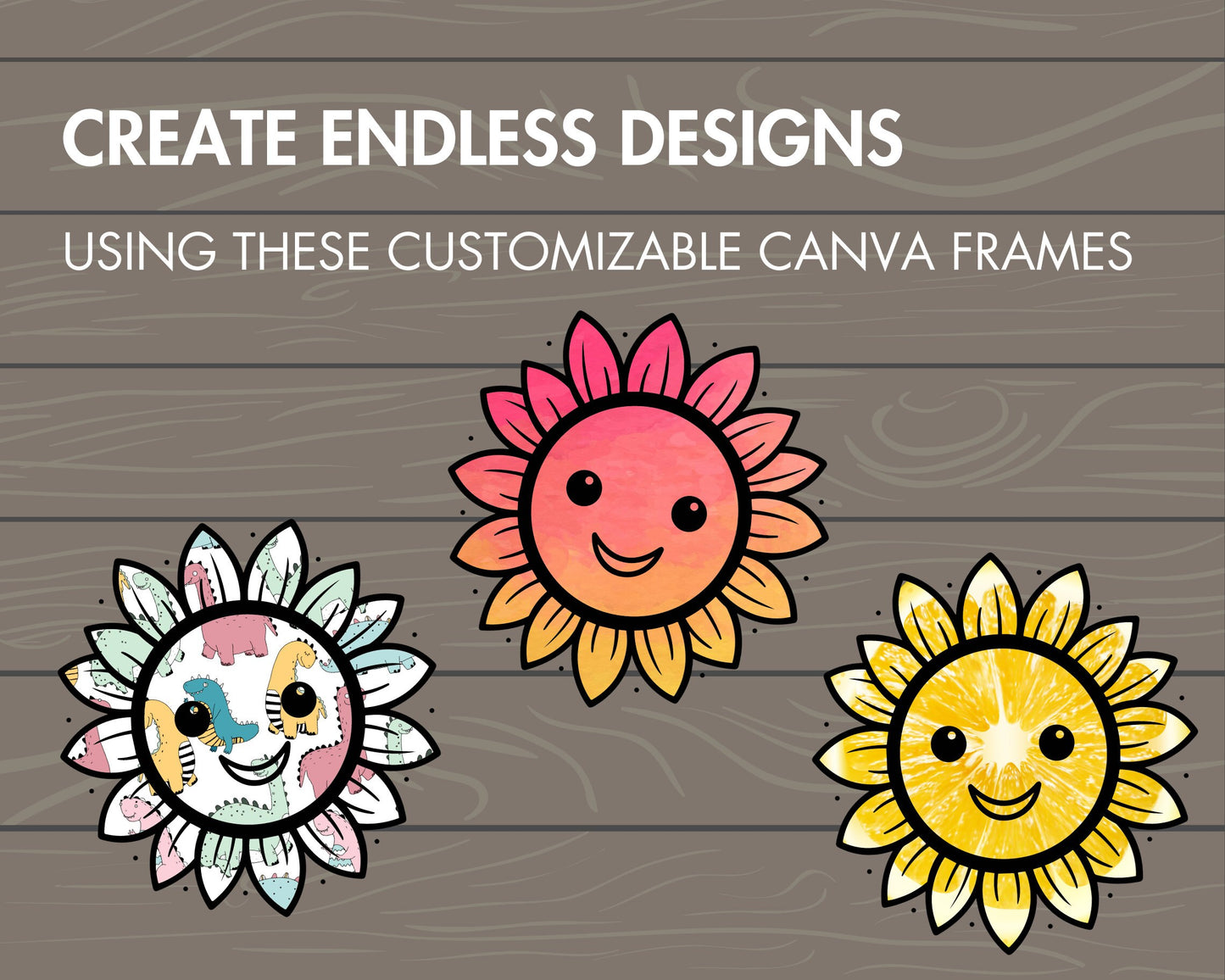 Design Your Own Sunflower Canva Frames, Sunflower Template, Drag and Drop Canva Frames Bundle, Sunflower Clipart, Flower Canva Stickers