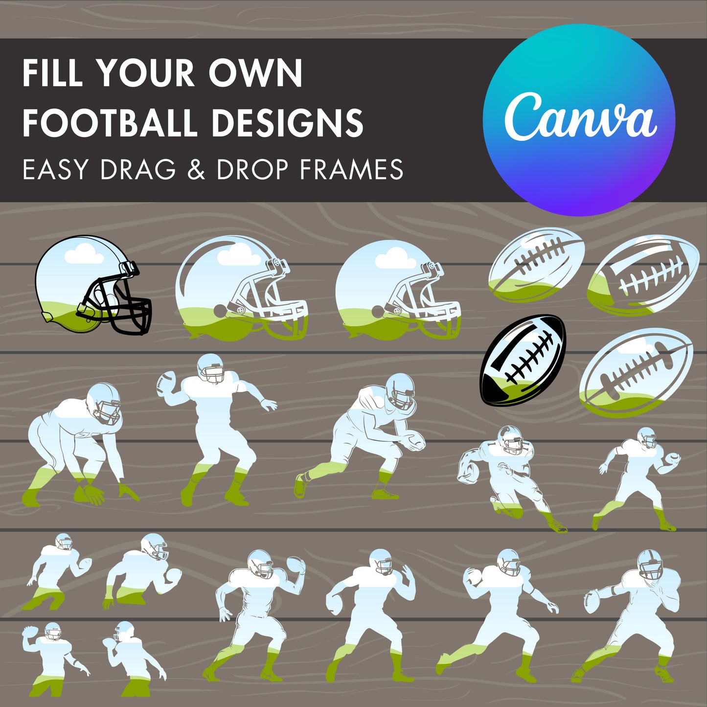 Design Your Own American Football Frames on Canva, American Football Canva Frames Bundle, Sports Canva Editable Templates, Drag and Drop