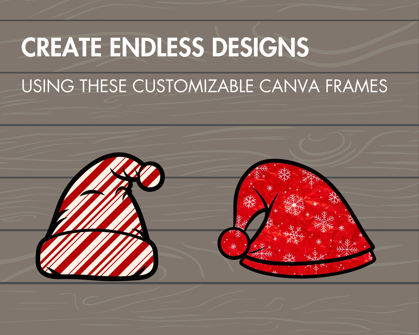 Design Your Own Christmas Hats, Xmas Canva Templates, Santa Hat Canva Frames Bundle, Drag and Drop PNG, Holiday Winter Hat Silhouette, DIY