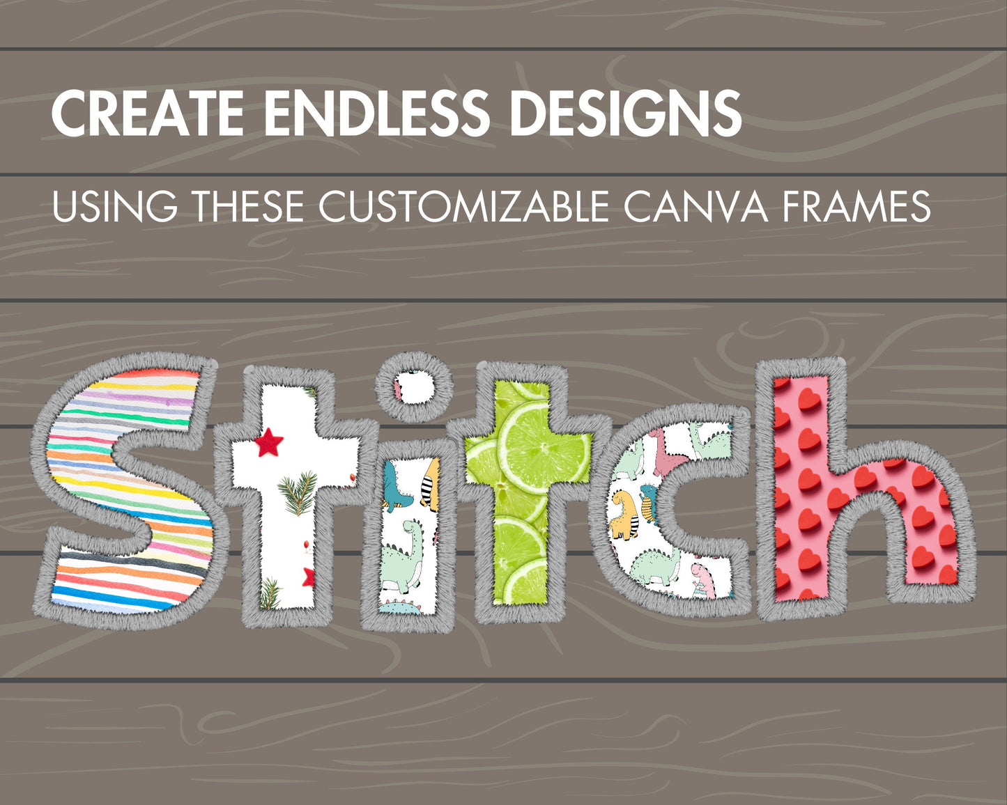 Digital Stitch Canva Letters PNG, Faux Embroidery Applique DIY Letters , Canva Frames Bundle, Easy Drag and Drop, Duotone Canva Alphabet