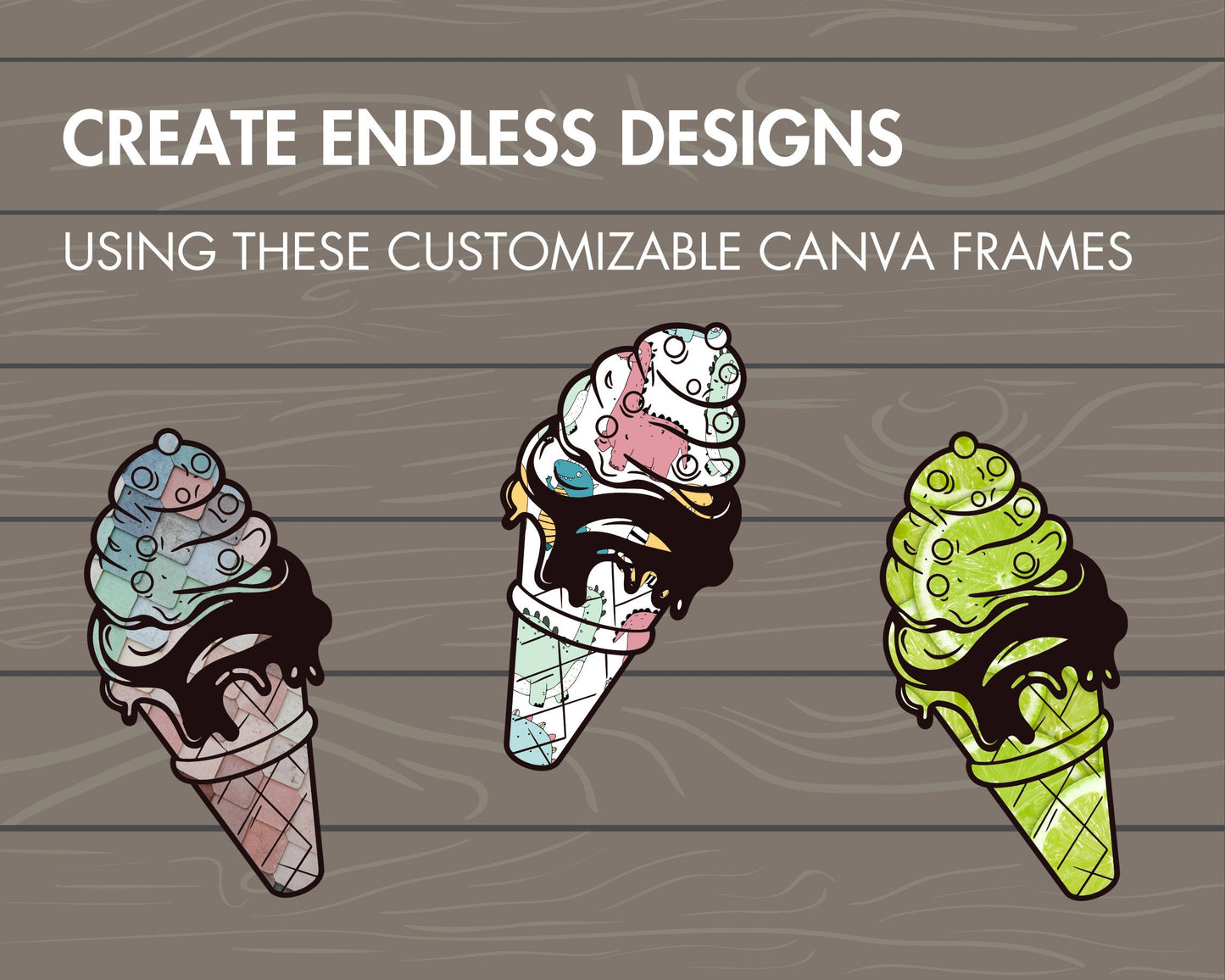 Design Your Own Ice Cream on Canva, Editable Ice Cream Template, Drag and Drop PNG, Canva Frames Bundle, Ice Cream Silhouette, Canva Sticker