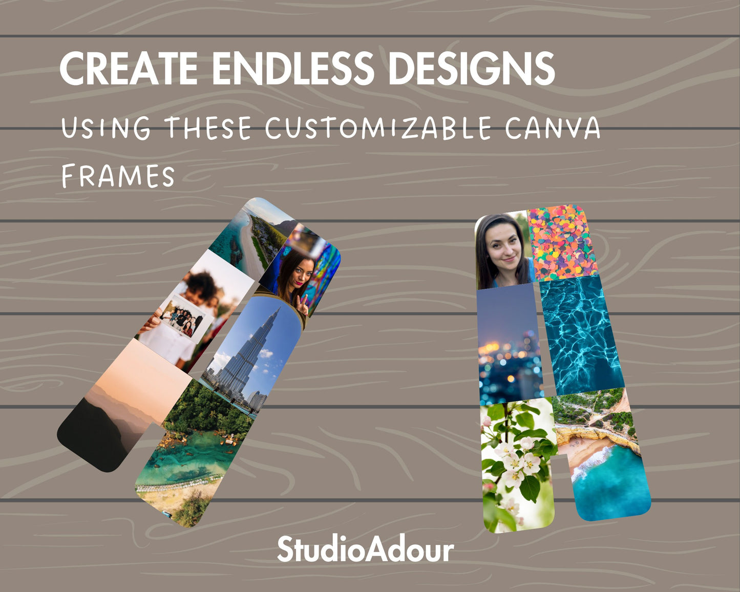 Design Your Own Photo Collage in Canva, Letters & Numbers Canva Frames Bundle, Drag and Drop Canva Template, Editable Letters Photo Collage