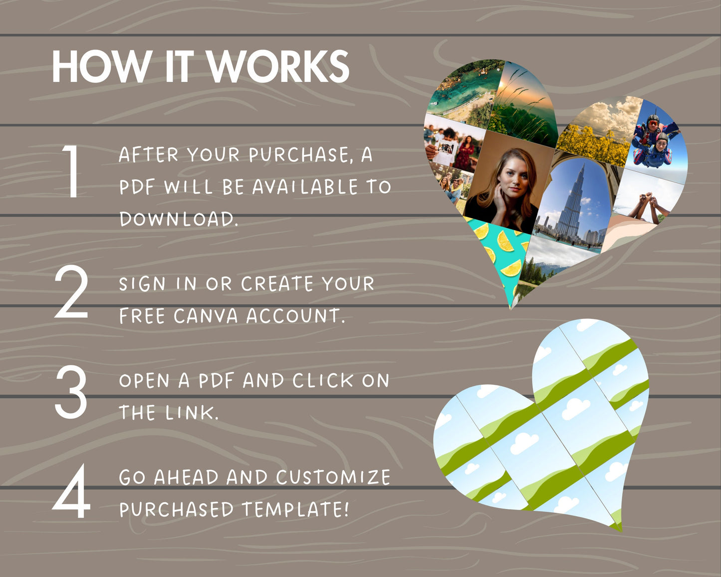 Design Your Own Heart Photo Collage in Canva, DIY Photo Collage, Drag and Drop Photo, Editable Canva Collage Template, Canva Frames Bundle
