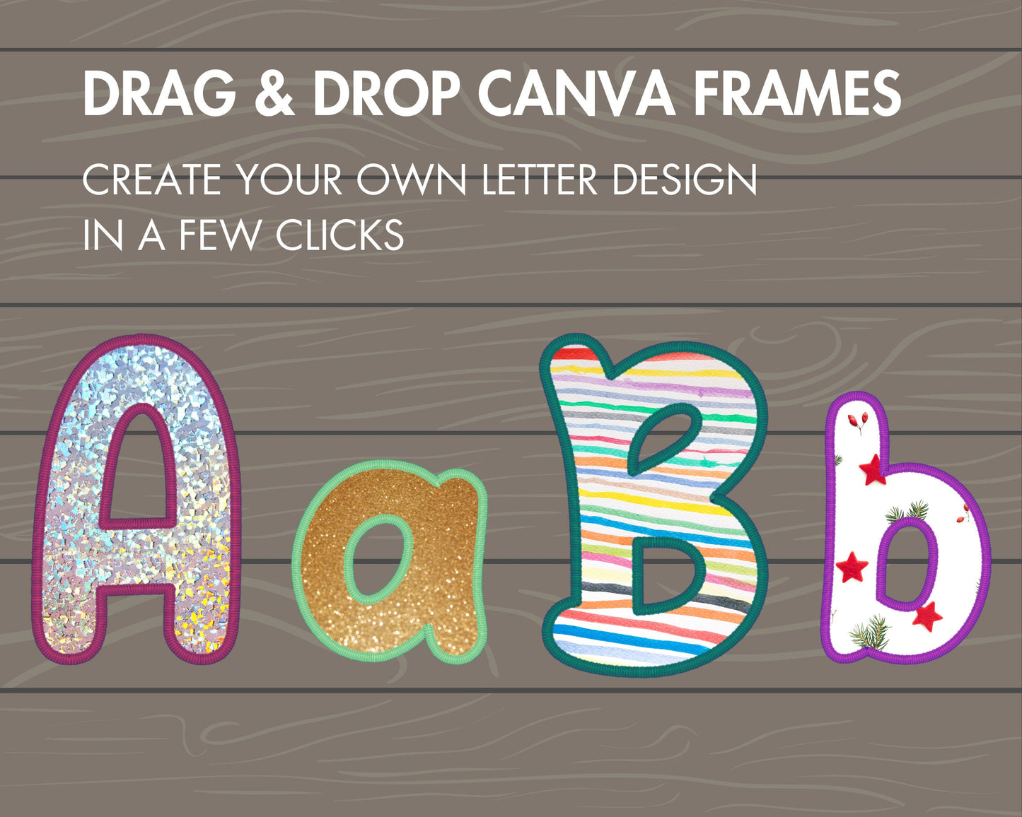 Digital Stitch Doodle Letter PNG, Faux Embroidery Applique Letters and Numbers, Drag and Drop, Canva Frames Bundle, DIY Letters Frames Canva