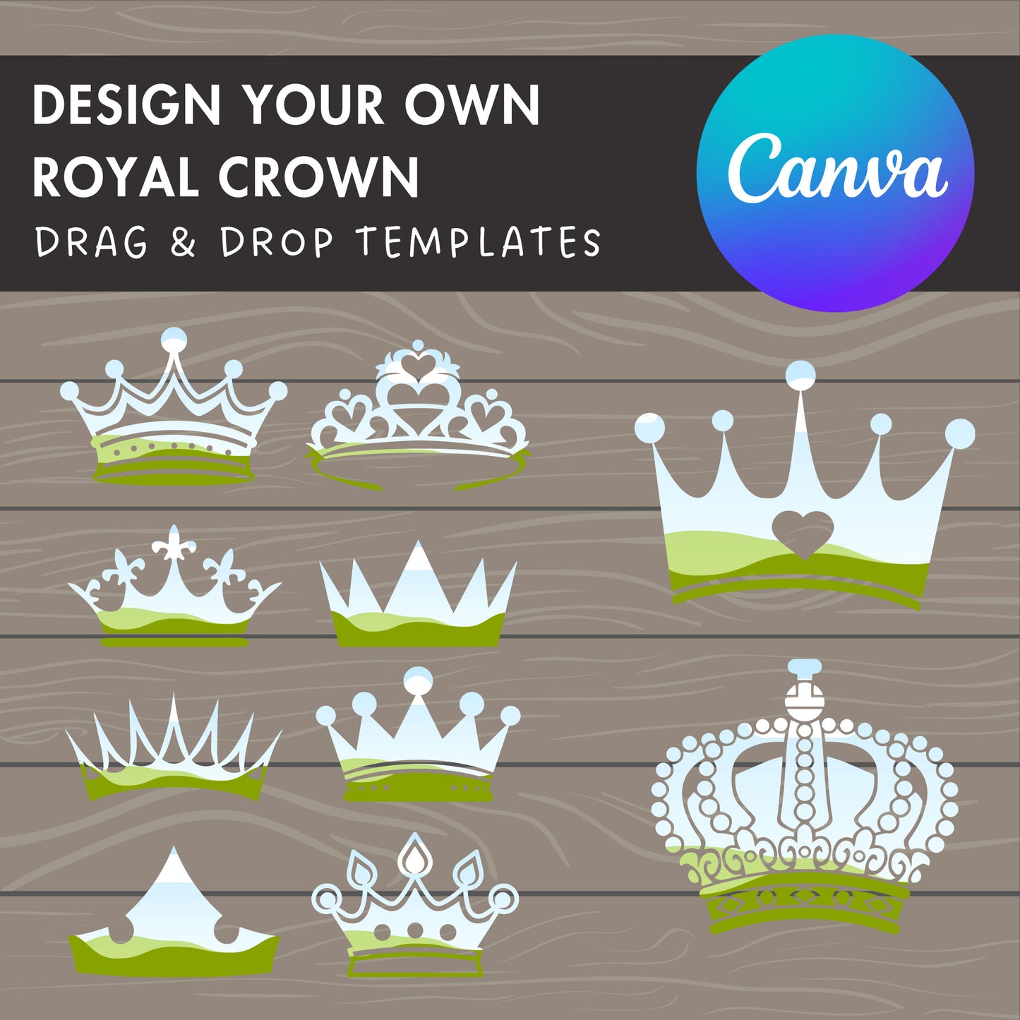 Design Your Own Crown on Canva, Canva Frame Bundle, Royal Crown Canva Template, Drag and Drop Photo, Princess Crown Silhouette, Clipart