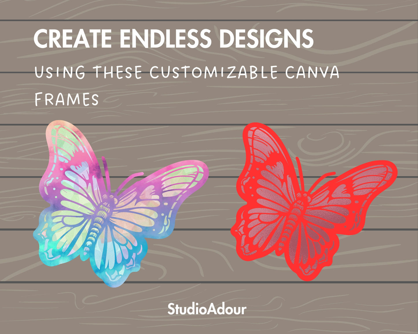 Design Your Own Butterlfy on Canva, Canva Frames Bundle, Drag and Drop Photo, Sublimation Designs, Editable Butterfly Silhouette Template