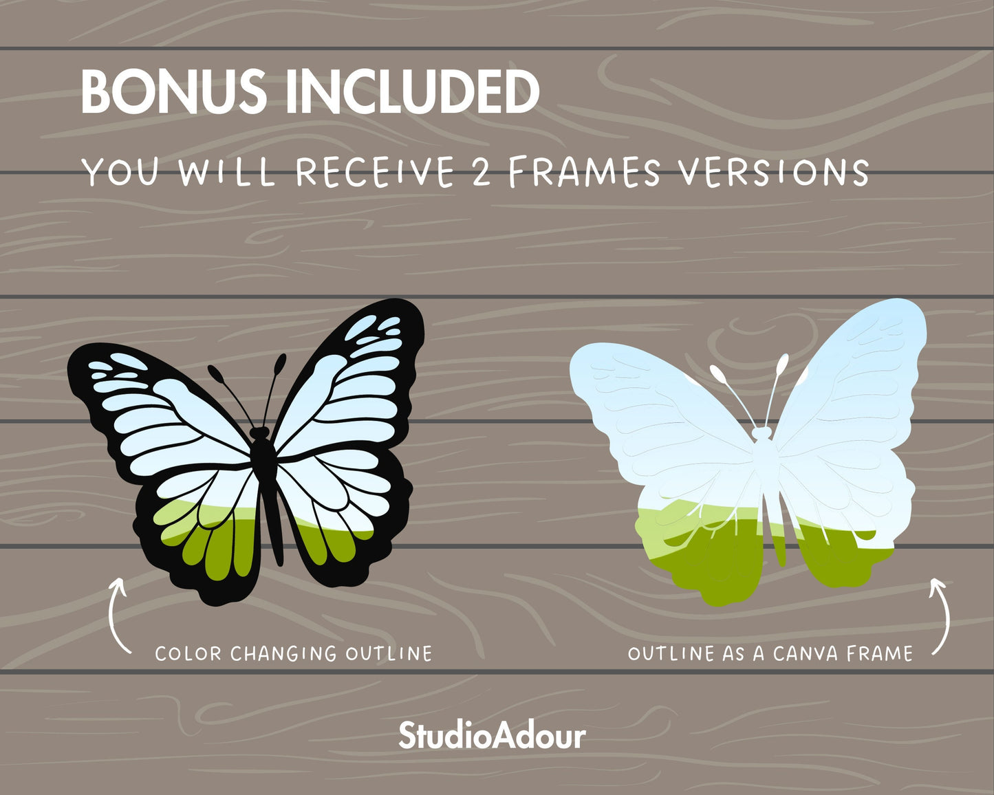 Design Your Own Butterlfy on Canva, Canva Frames Bundle, Drag and Drop Photo, Sublimation Designs, Editable Butterfly Silhouette Template
