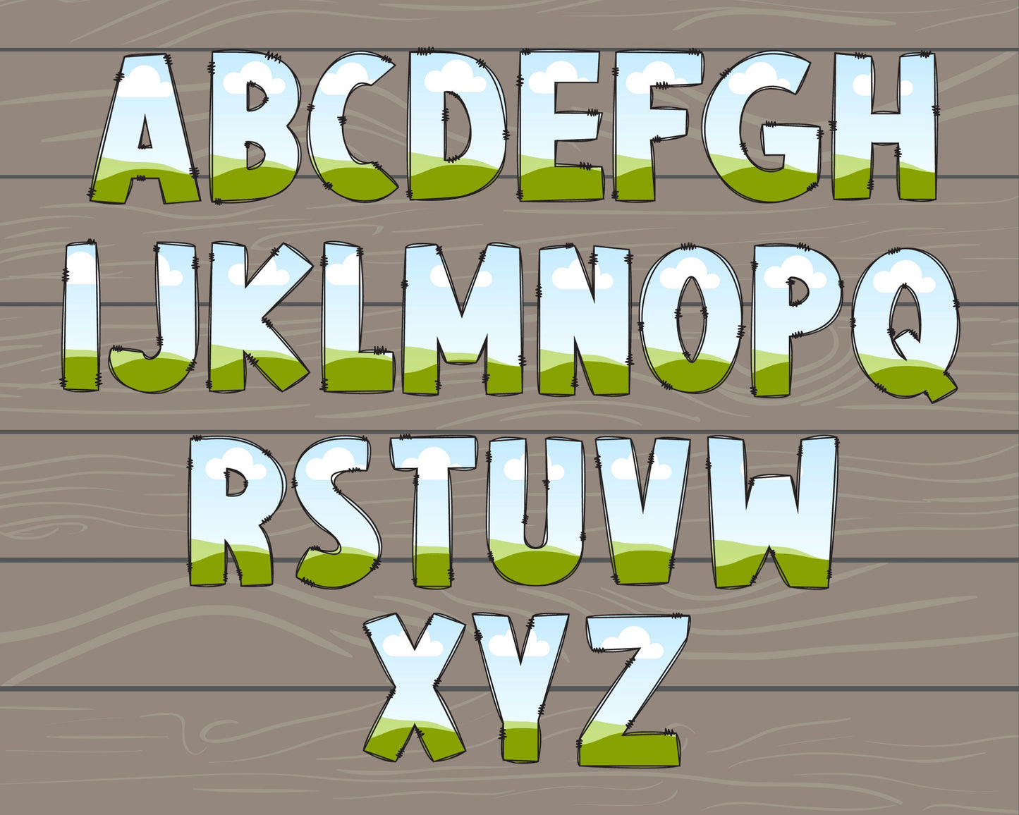 Design Your Own Uppercase Doodle Letters on Canva, Uppercase Doodle Letters Canva Template, Drag and Drop, Editable Canva Doodle Alphabet