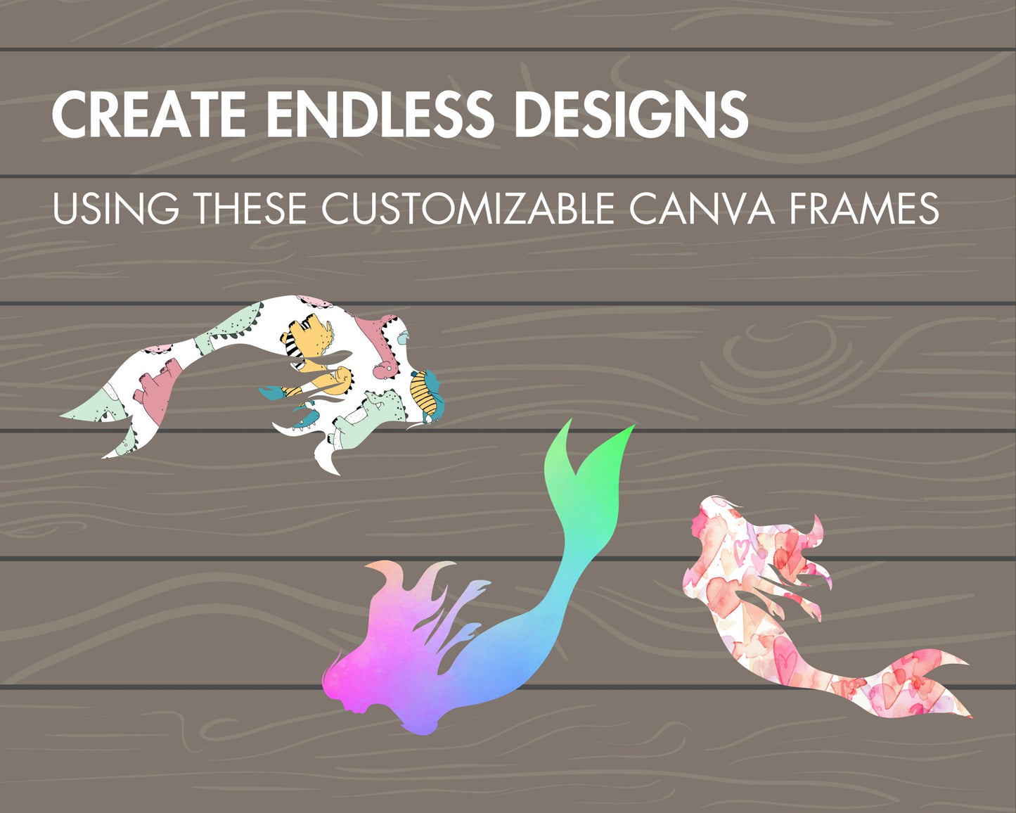 Design Your Own Mermaid on Canva, Sea Canva Template, Seashell Clipart, Mermaid Silouhette, Starfish PNG, Drag and Drop, Canva Frames Bundle