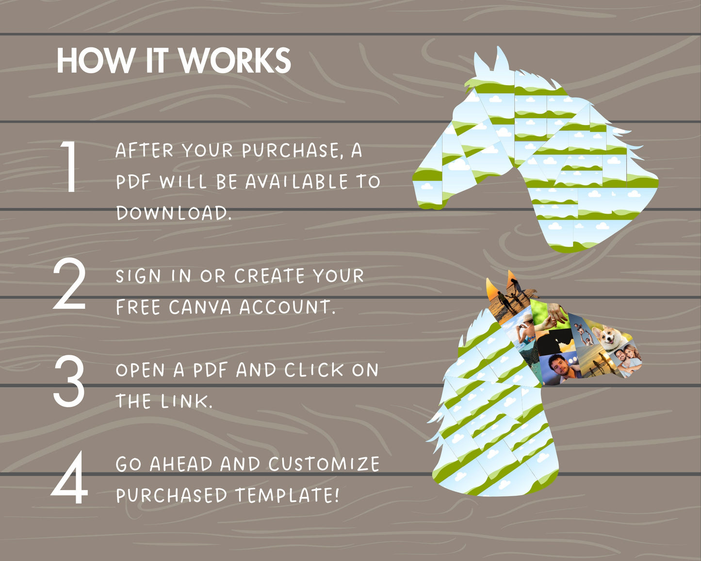 Design Your Own Horse Head Photo Collage Canva, Drag and Drop Photo, Editable Collage Canva Template, Horse Head DIY Collage, Horse Print