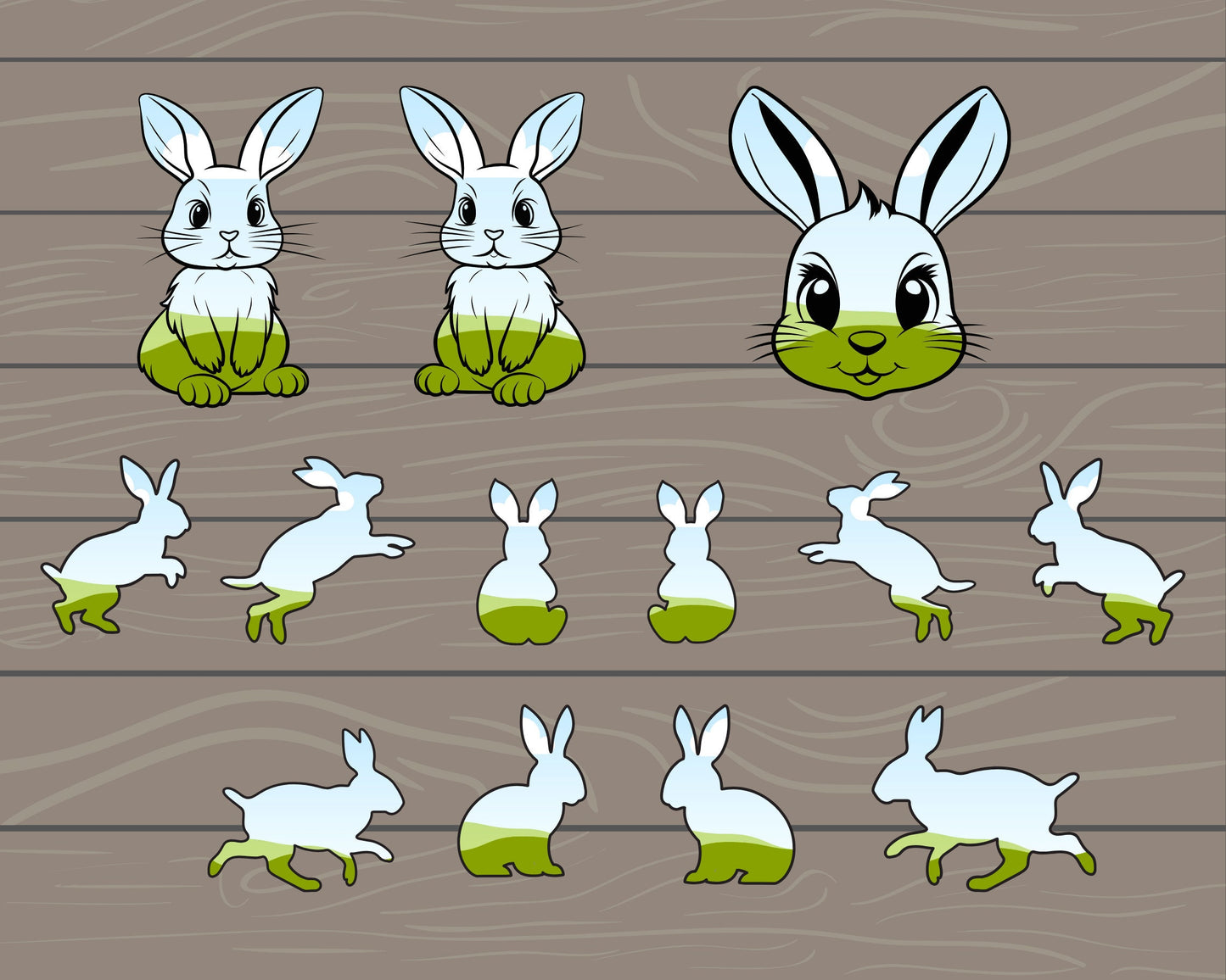 Design Your Own Bunny Canva Frames, Rabbit Silhouette, Canva Frames Bundle, Drag and Drop Photo, Bunny Sticker, Easter Bunny, Bunny Clipart