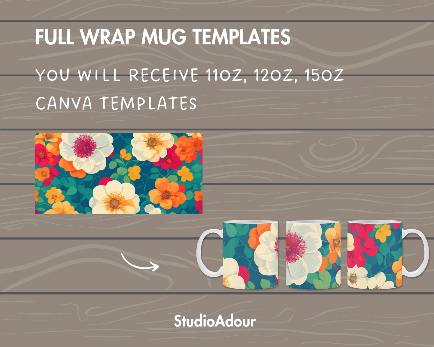 Design Your Own 11oz 12oz 15oz Mug Wrap, Full Wrap Mug Canva Templates, Coffee Mug Mockup, Full Wrap Canva Frames, Sublimation Templates
