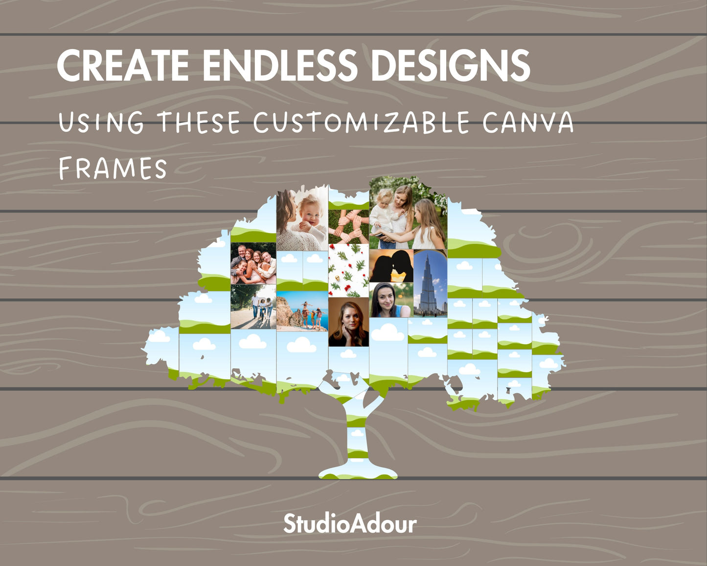 Design Your Own Family Tree Photo Collage in Canva, Editable Collage Canva Template, Drag and Drop Photo, Tree Canva Frames, Family Collage