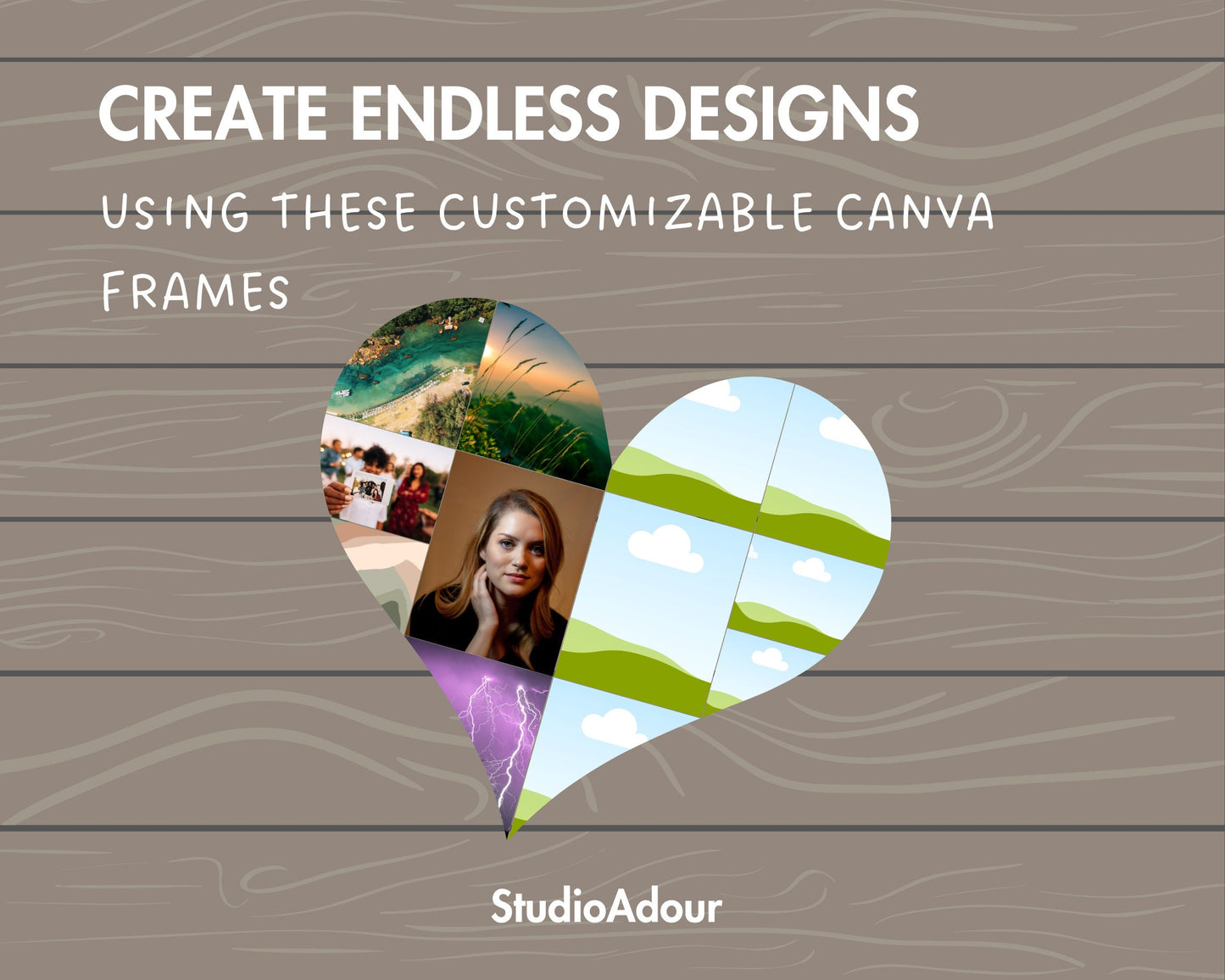 Design Your Own Heart Photo Collage in Canva, DIY Photo Collage, Drag and Drop Photo, Editable Canva Collage Template, Canva Frames Bundle