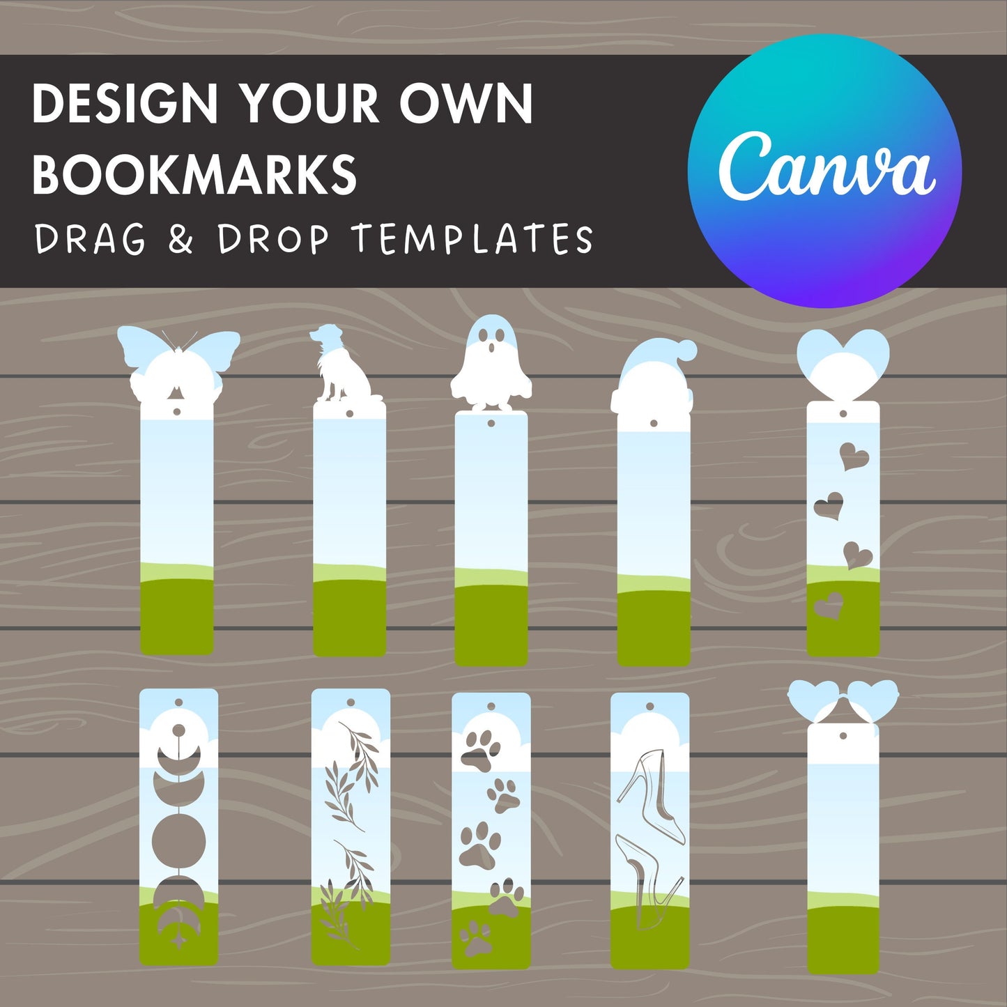 Design Your Own Bookmarks, Editable Bookmark Canva Template, Canva Frames Bundle, Drag and Drop Photo, Bookmark Printable, Silhouette