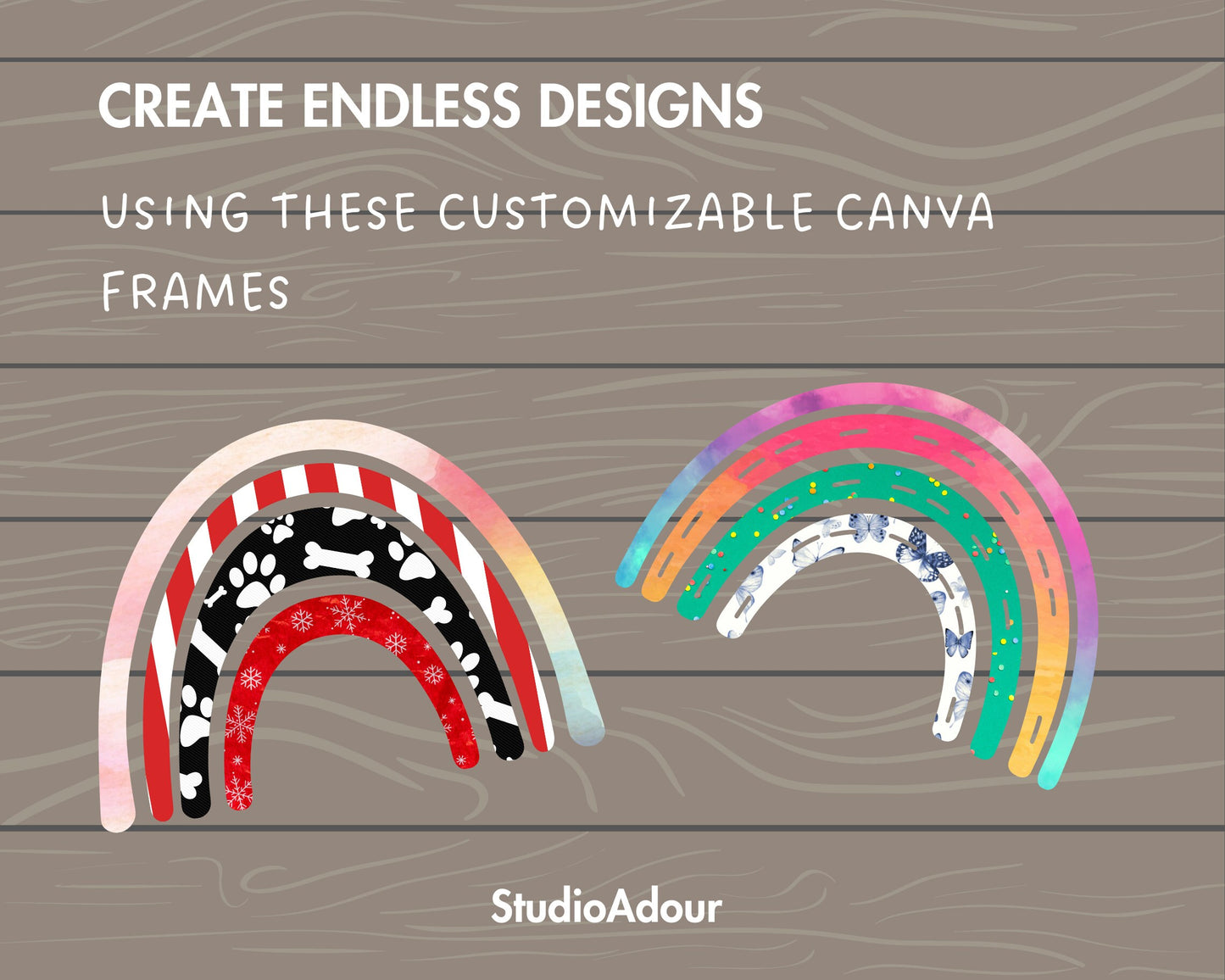Design Your Own Rainbow Canva Frames, Multi Layer Rainbow Template, Canva Frames Bundle, Drag and Drop, Hand Drawn Rainbow Clipart, Sticker