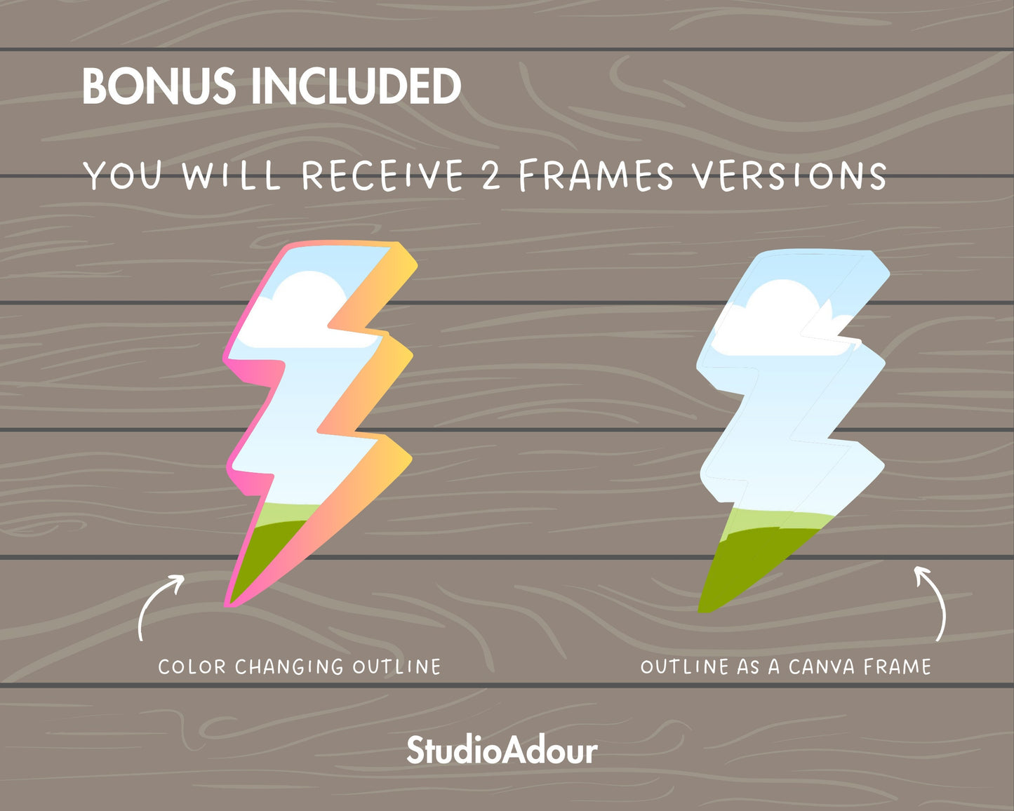 Design Your Own Lightning Bolt Canva Frames, Thunder Canva Template, Drag and Drop Photo, Editable Lightning PNG, Canva Frames Bundle