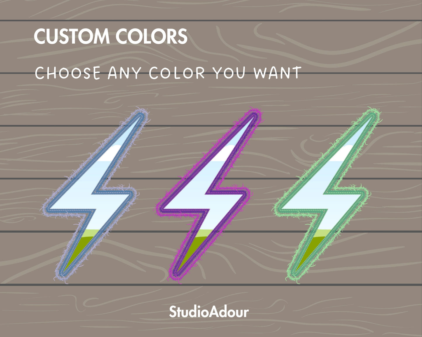 Design Your Own Faux Embroidery Lightning Canva Frames, Digital Stitch Thunder Canva Template, Drag and Drop Photo, Lightning Bolt Applique