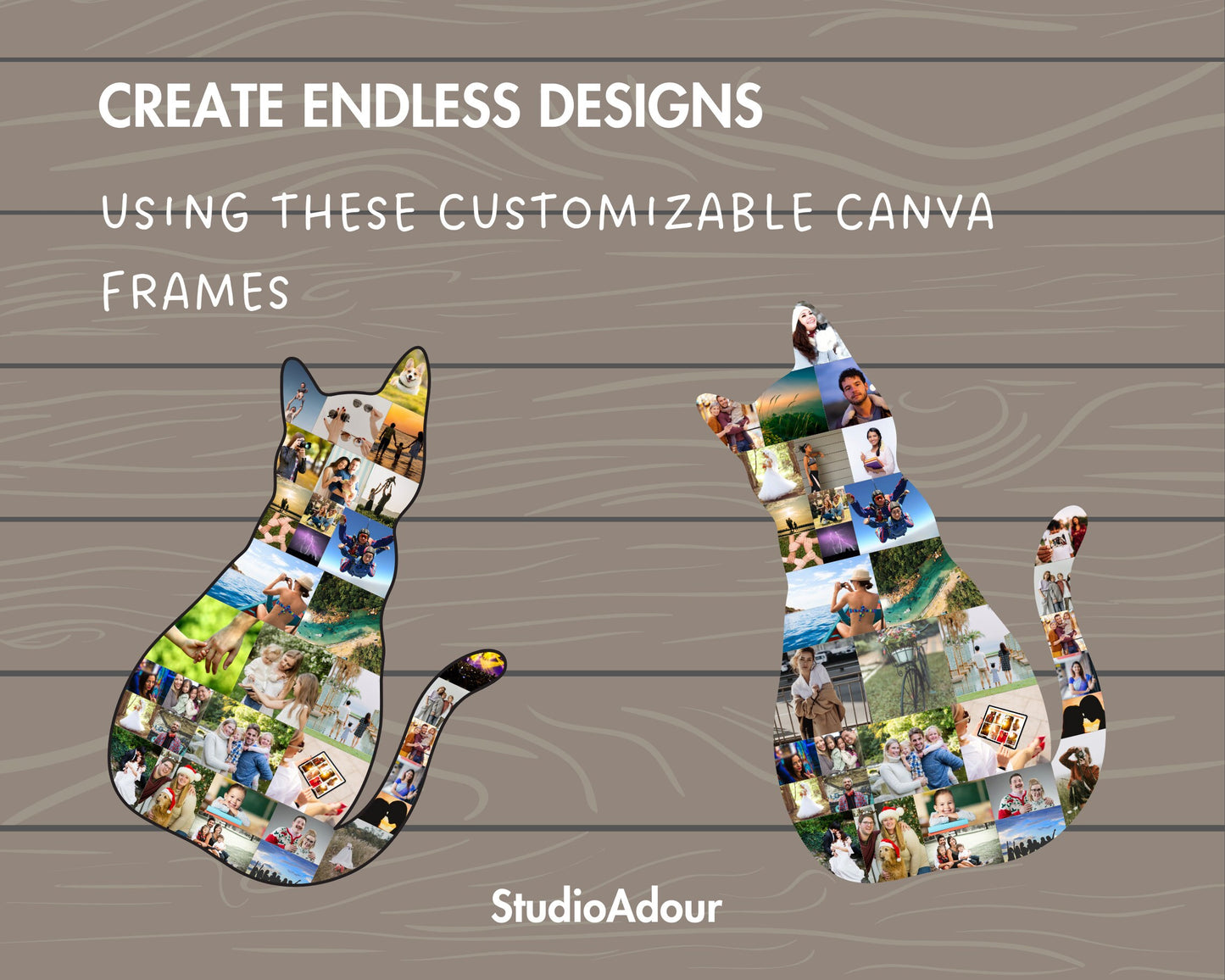 Design Your Own Cat Photo Collage Canva, Canva Frames Bundle, Drag and Drop Photo, DIY Picture Collage, Editable Collage Canva Template