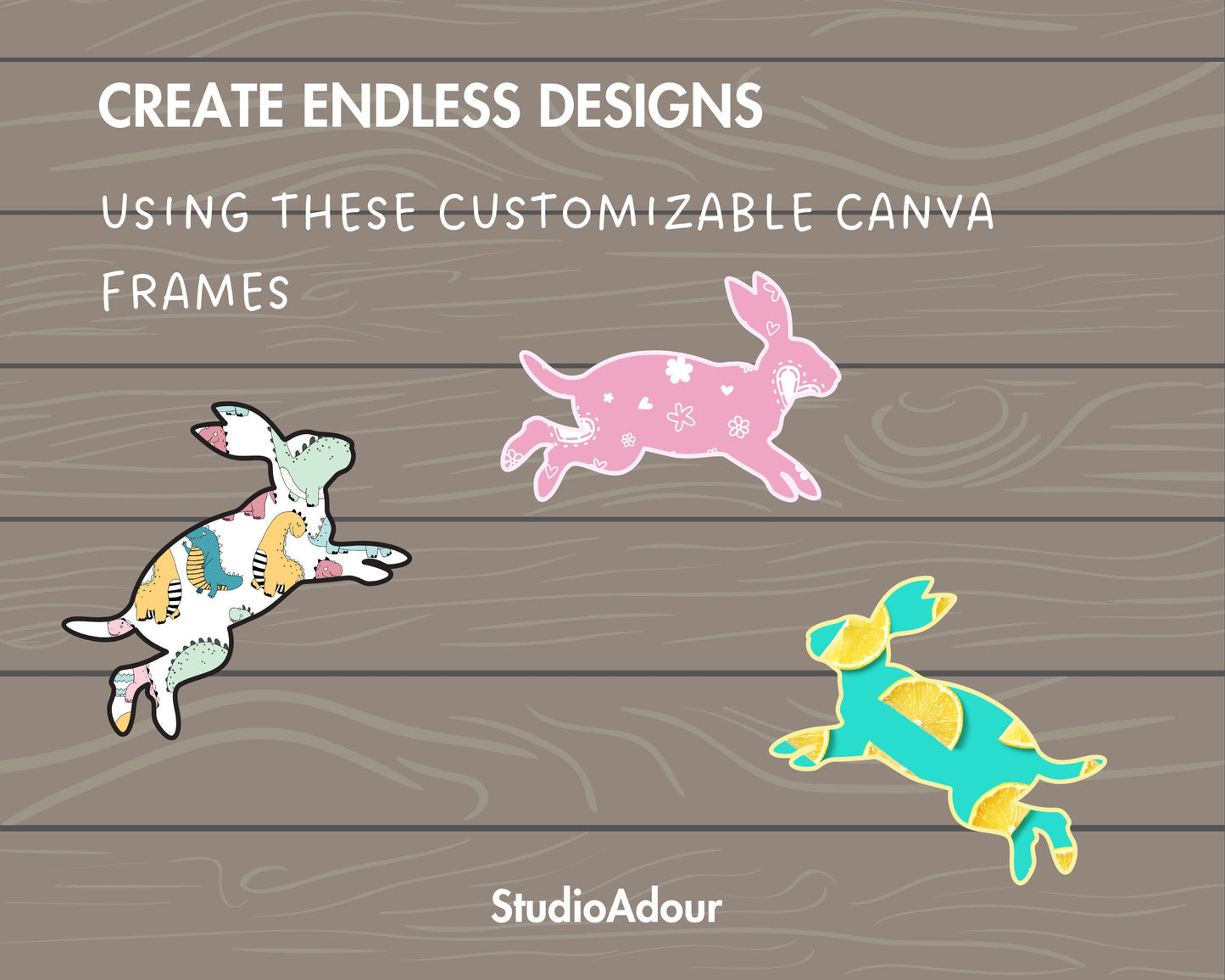Design Your Own Bunny Canva Frames, Rabbit Silhouette, Canva Frames Bundle, Drag and Drop Photo, Bunny Sticker, Easter Bunny, Bunny Clipart
