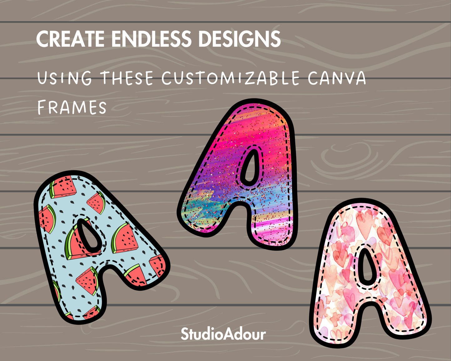 Design Your Own Stiched Letters on Canva, Doodle Letters Canva Frames Bundle, Editable Canva Letters Template, Drag and Drop, Digital Stitch
