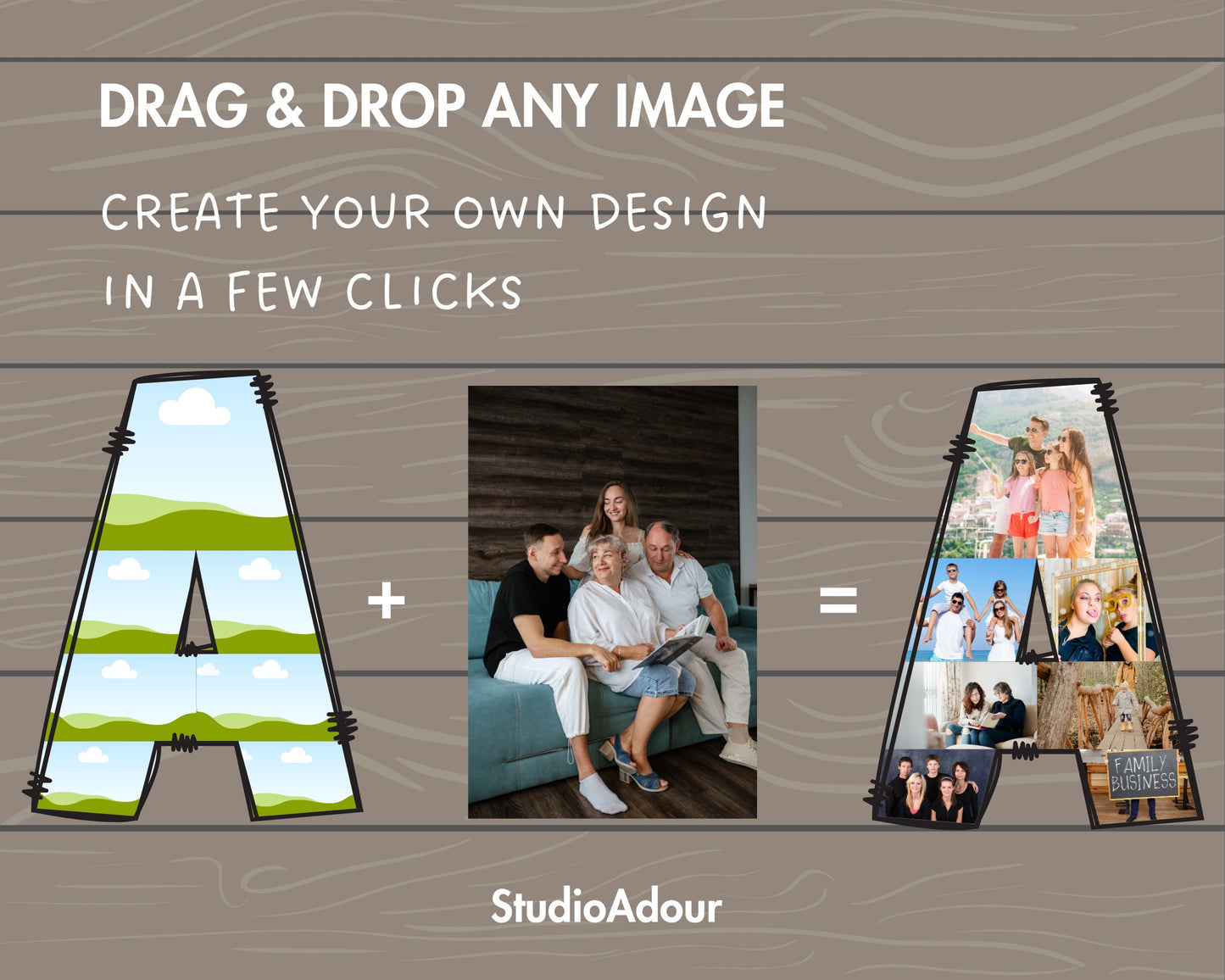 Design Your Own Photo Collage in Canva, Editable Collage Canva Template, Drag and Drop Photo, Doodle Letters Collage, Alphabet Photo Collage