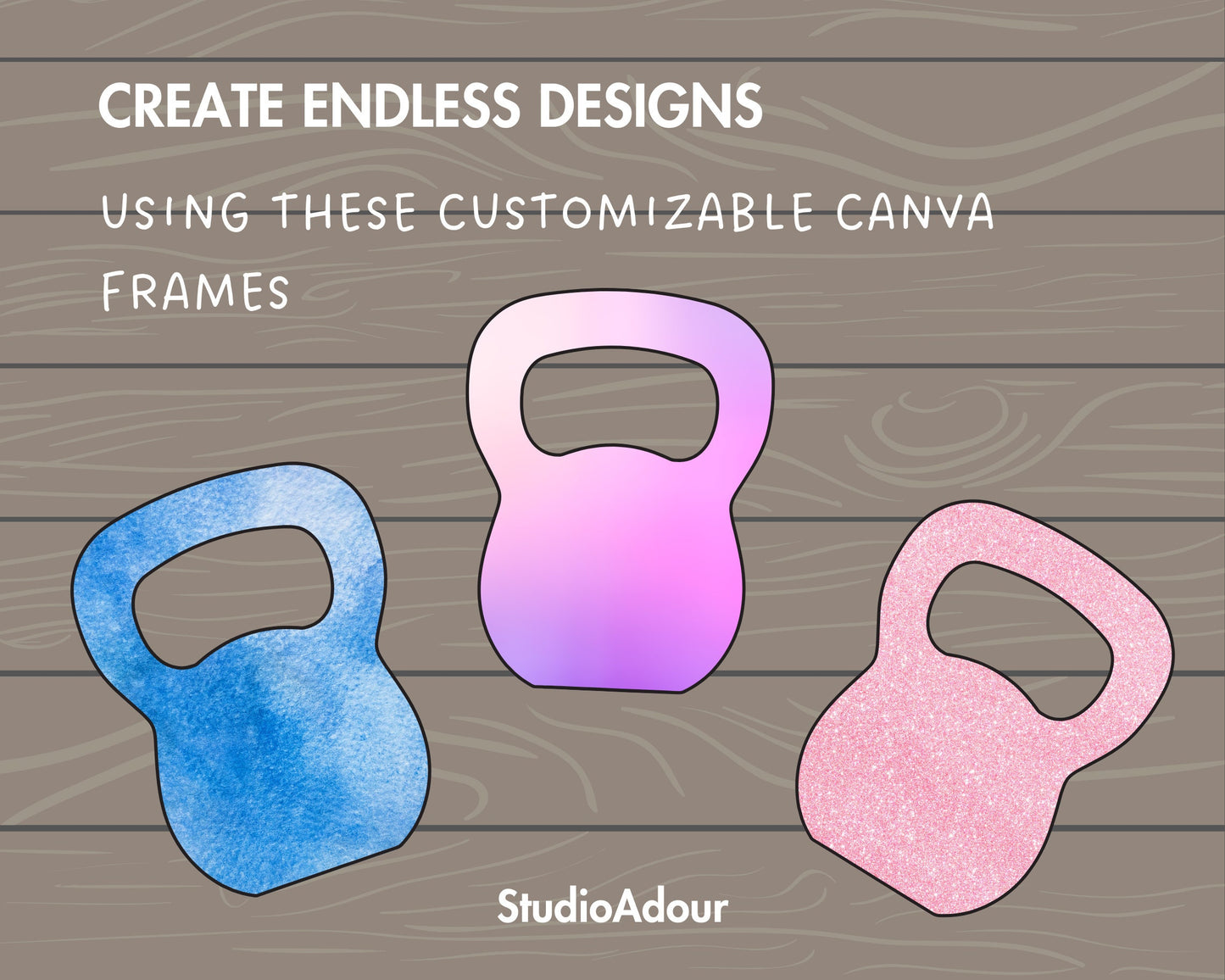 Design Your Own Fitness Canva Frames, Gym Canva Template, Drag and Drop, Canva Frames Bundle, Workout Silhouette, Dumbbell PNG, Weights
