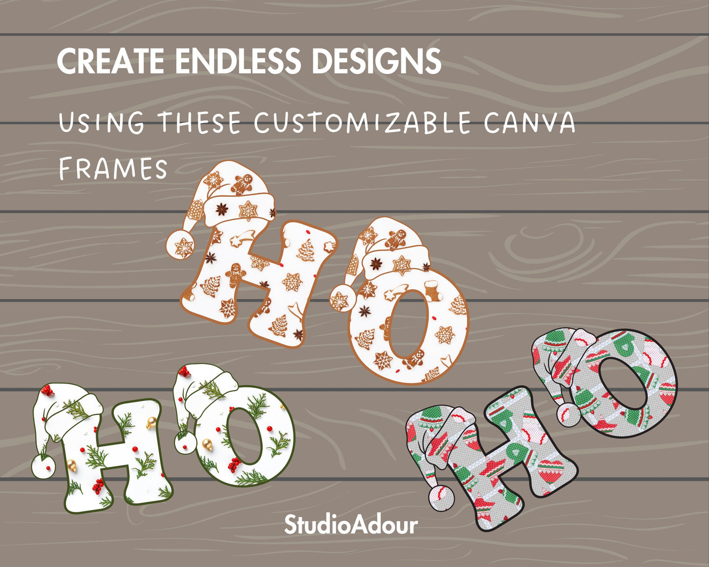 Design Your Own Christmas Alphabet, Christmas Letters Canva Template, Easy Drag and Drop, Canva Frames Bundle, Editable Santa Hat Alphabet