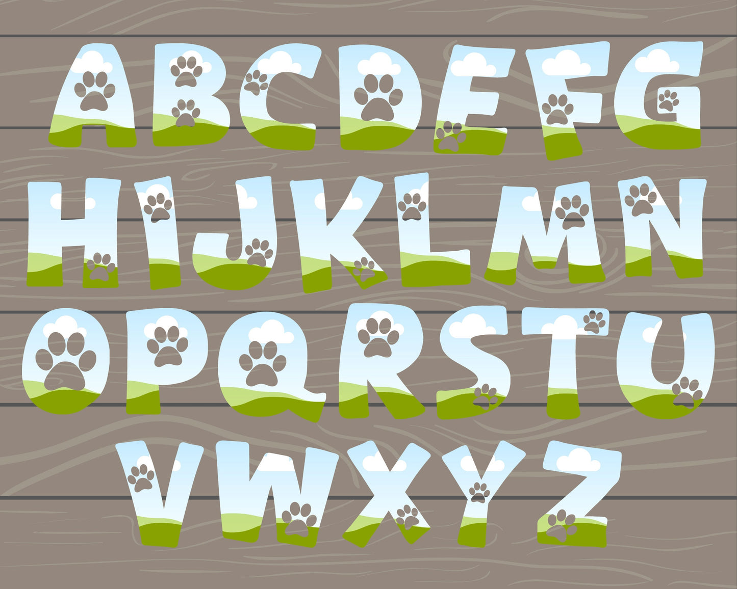 Design Your Own Paw Canva Letters, Doodle Alphabet, Editable Dog Lover Letters Template, Paw Alphabet, Easy Drag and Drop, Canva Font PNG