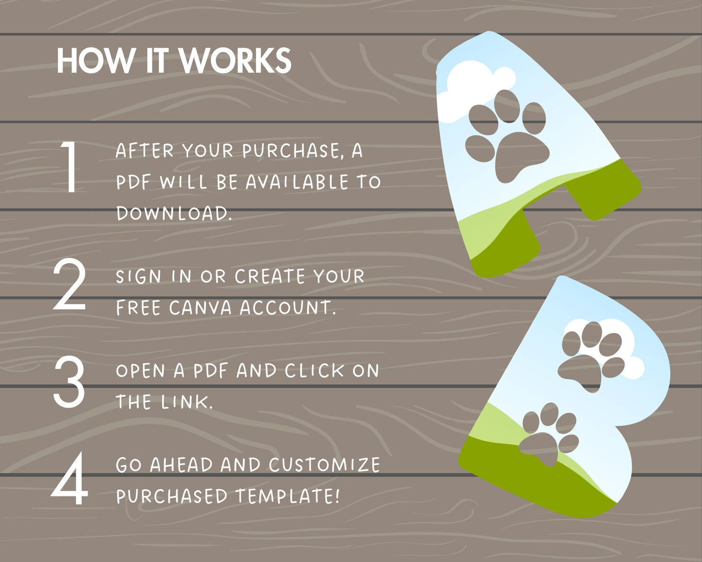 Design Your Own Paw Canva Letters, Doodle Alphabet, Editable Dog Lover Letters Template, Paw Alphabet, Easy Drag and Drop, Canva Font PNG