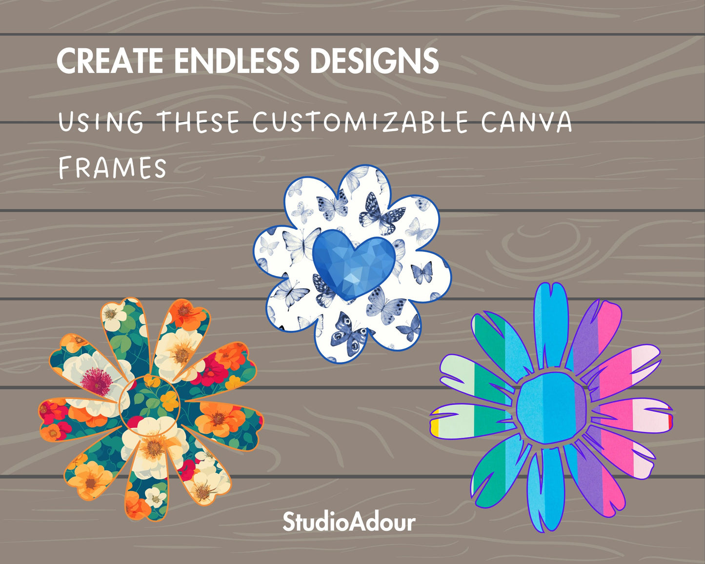 Design Your Own Daisy Flower, Simple Flower Canva Template, Easy Drag and Drop, Canva Frames Bundle, Flower Shapes, Daisy Silhouette