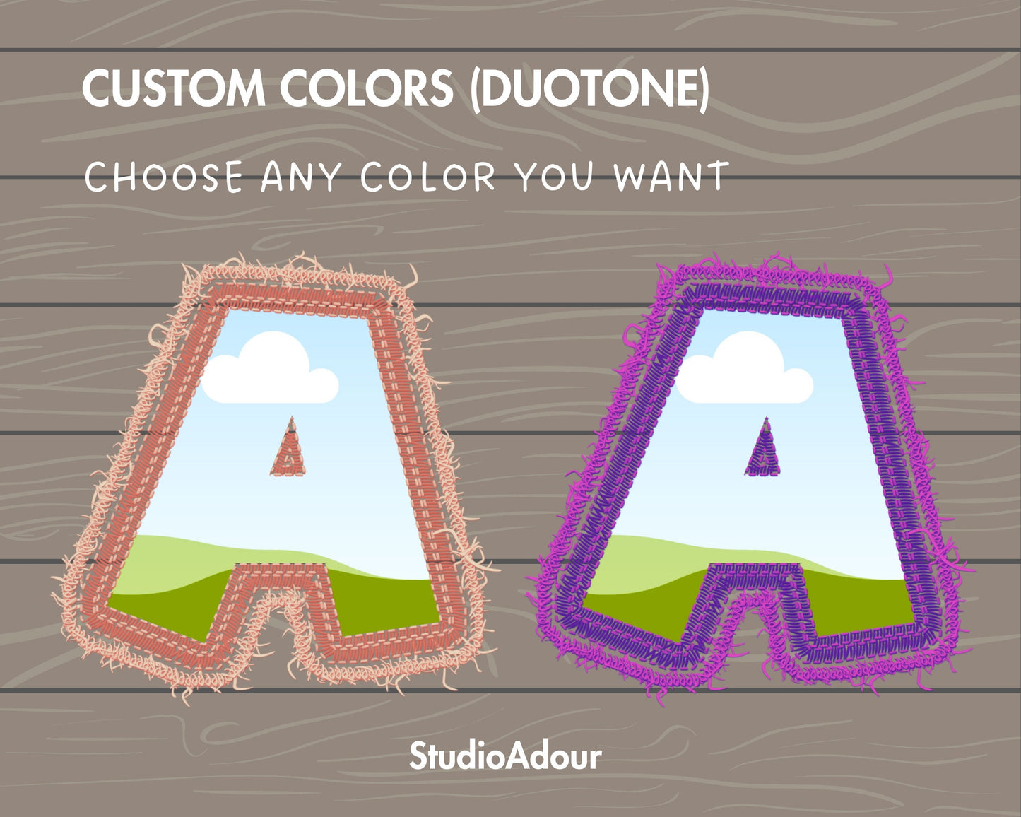 Digital Stitch Canva Alphabet, Faux Embroidery Canva Letters Template, Drag and Drop, Editable Patch Letters & Numbers, Canva Frames Bundle