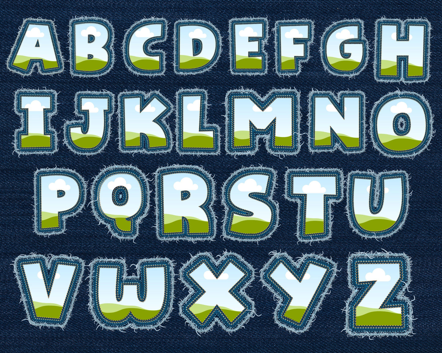 Digital Stitch Canva Alphabet, Faux Embroidery Canva Letters Template, Drag and Drop, Editable Patch Letters & Numbers, Canva Frames Bundle