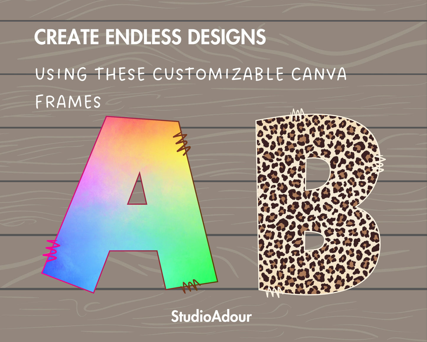 Design Your Own Doodle Letters on Canva, Doodle Alphabet Canva Template, Drag and Drop Canva Letters, Doodle Blank Letters, A-Z Canva Frames