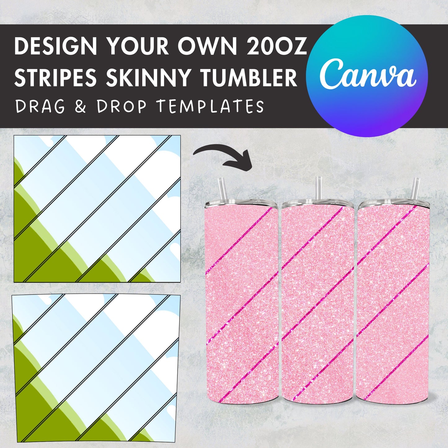 Design Your Own Stripes Pattern 20oz Skinny Tumbler Template, Editable Canva Template, Drag an Drop Burst Tumbler Template, Tumbler Wrap