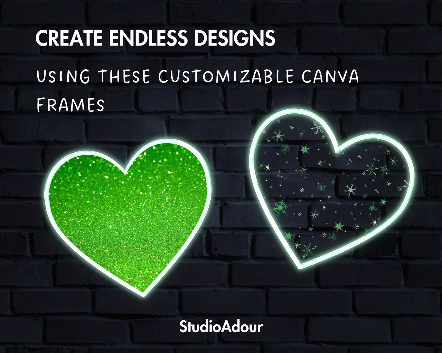 Design Your Own Neon Heart, Heart Canva Frames Bundle, Love Canva Template, Glowing Heart, Drag and Drop, Neon Clipart, Glow Effect Elements