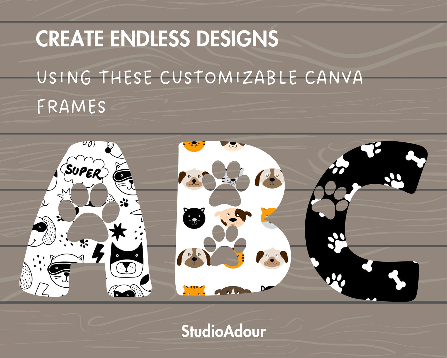 Design Your Own Paw Canva Letters, Doodle Alphabet, Editable Dog Lover Letters Template, Paw Alphabet, Easy Drag and Drop, Canva Font PNG
