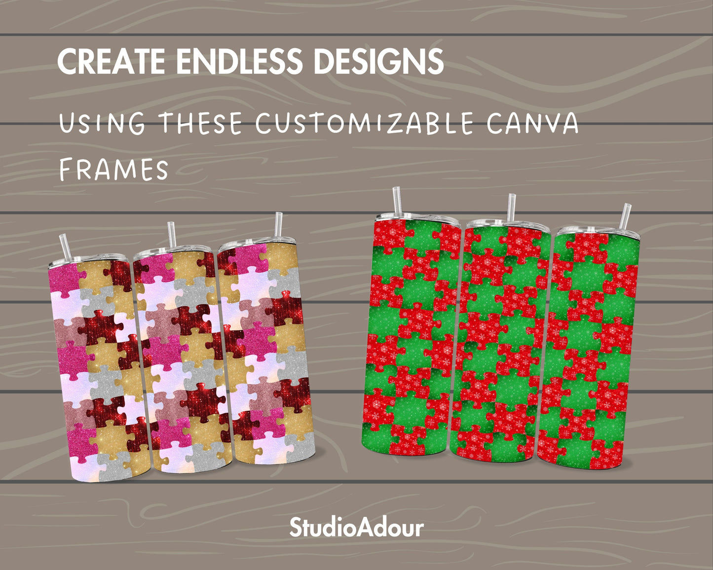 Puzzle Tumbler Editable Canva Template, Seamless 20oz Skinny Tumbler Wrap, Drag an Drop PNG, Burst Tumbler Template, Straight Tumbler Wrap