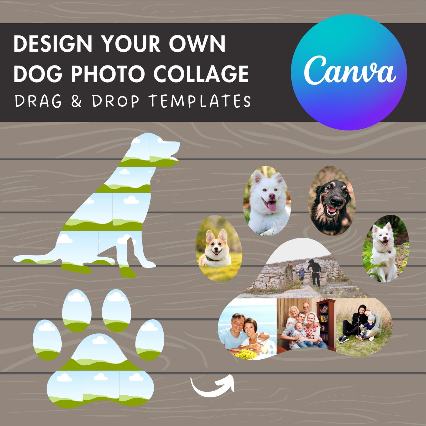 Design Your Own Dog Photo Collage in Canva, Editable Collage Canva Template, Drag and Drop Photo, Dog Canva Frames, DIY Paw Collage, Animal