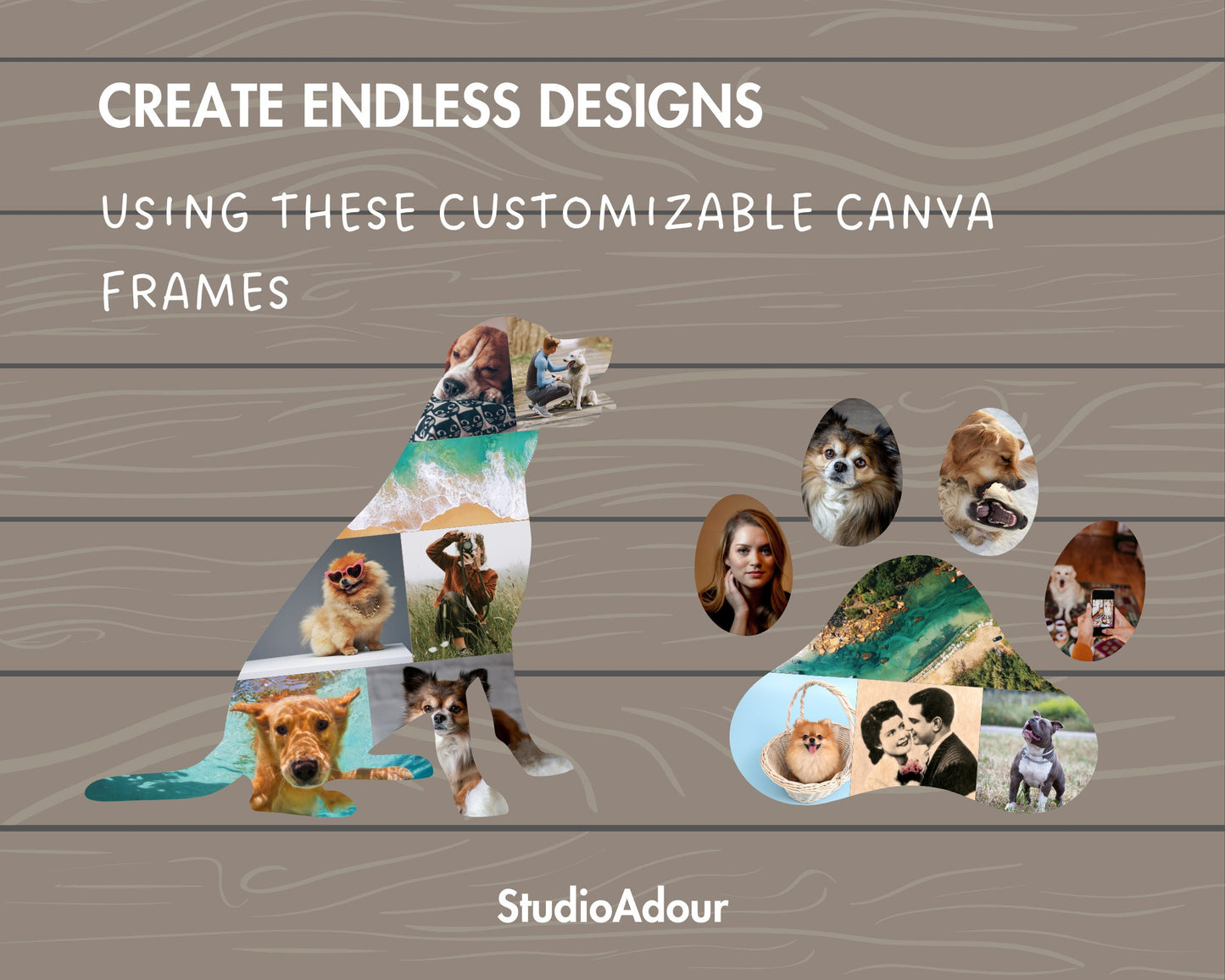 Design Your Own Dog Photo Collage in Canva, Editable Collage Canva Template, Drag and Drop Photo, Dog Canva Frames, DIY Paw Collage, Animal